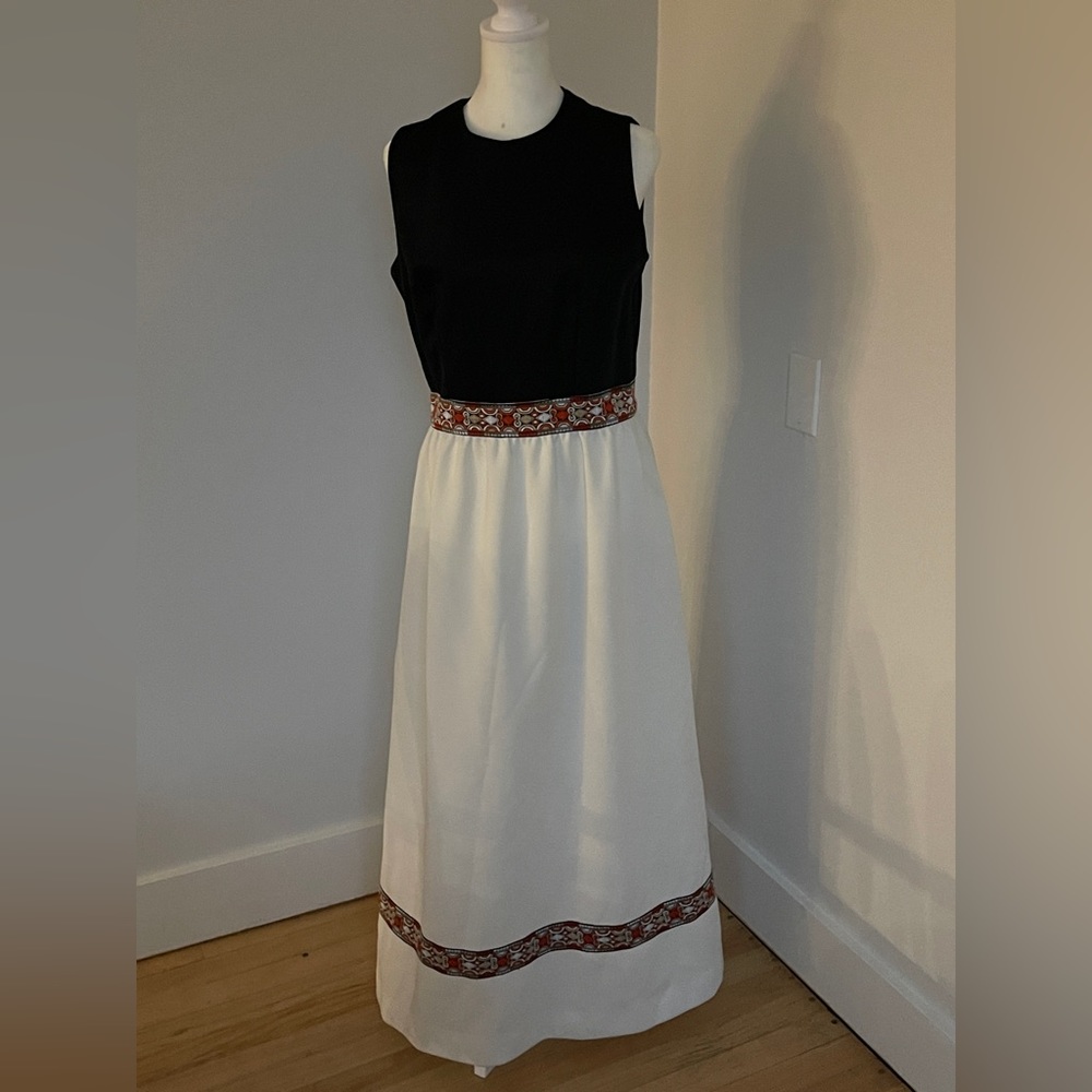 Sold : Vintage 60s 70s Mod Maxi Dress Black And White Party Dress Size (14) sm